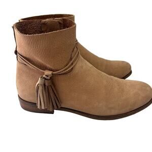 LUCKY BRAND Booties Women Size 8M Brown Gloriana Nubuck Leather Zip Tassel Ankle
